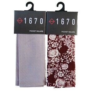 2-Pack, 1670 Pocket Squares, Burgundy Floral and Lavender Polka Dot, 100% Cotton